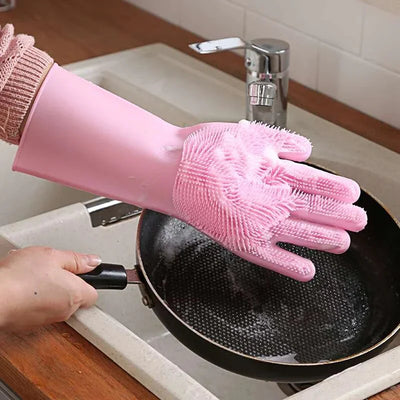 Multipurpose Silicone Cleaning Gloves with Scrubber for Dishwashing,