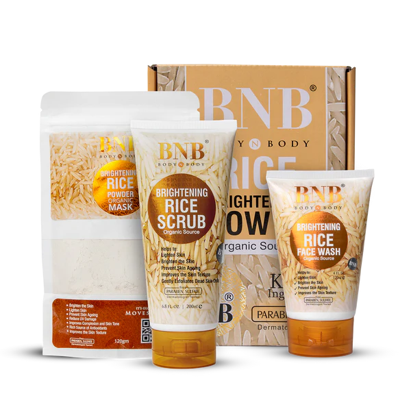 BNB Rice Extract Bright & Glow Kit ( Rice Face Wash + Rice Scrub + Rice Mask )