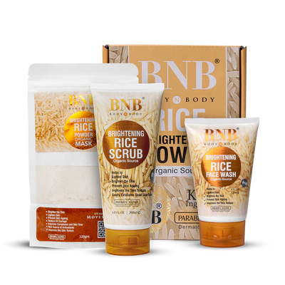 BNB Rice Extract Bright & Glow Kit ( Rice Face Wash + Rice Scrub + Rice Mask )