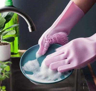 Multipurpose Silicone Cleaning Gloves with Scrubber for Dishwashing,