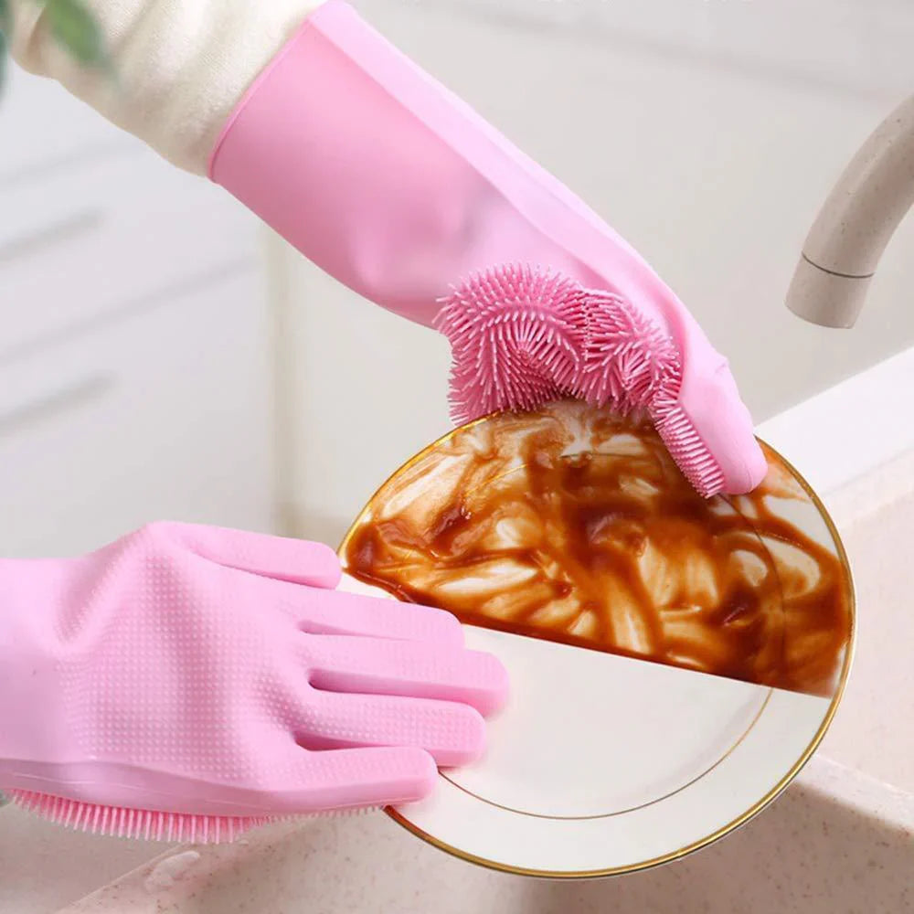 Multipurpose Silicone Cleaning Gloves with Scrubber for Dishwashing,